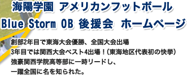 始まりはここから - 海陽学園 アメリカンフットボール Blue Storm OB 後援会 ホームページ。創部2年目で東海大会優勝、全国大会出場。3年目では関西大会ベスト4出場！（東海地区代表初の快挙）。強豪関西学院高等部に一時リードし、一躍全国に名を知られた。